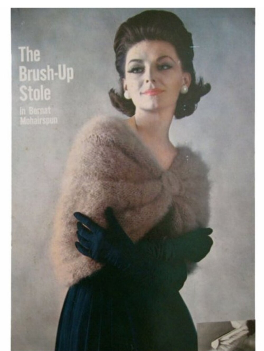 VTG Italien hand knit cream wool mohair shawl shrug wrap tie up classy 50s O/S - Picture 2 of 8